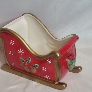 Fitz and Floyd Festive Bells Sleigh Ceramic Red Gold 7 x 5 x 4 Inches